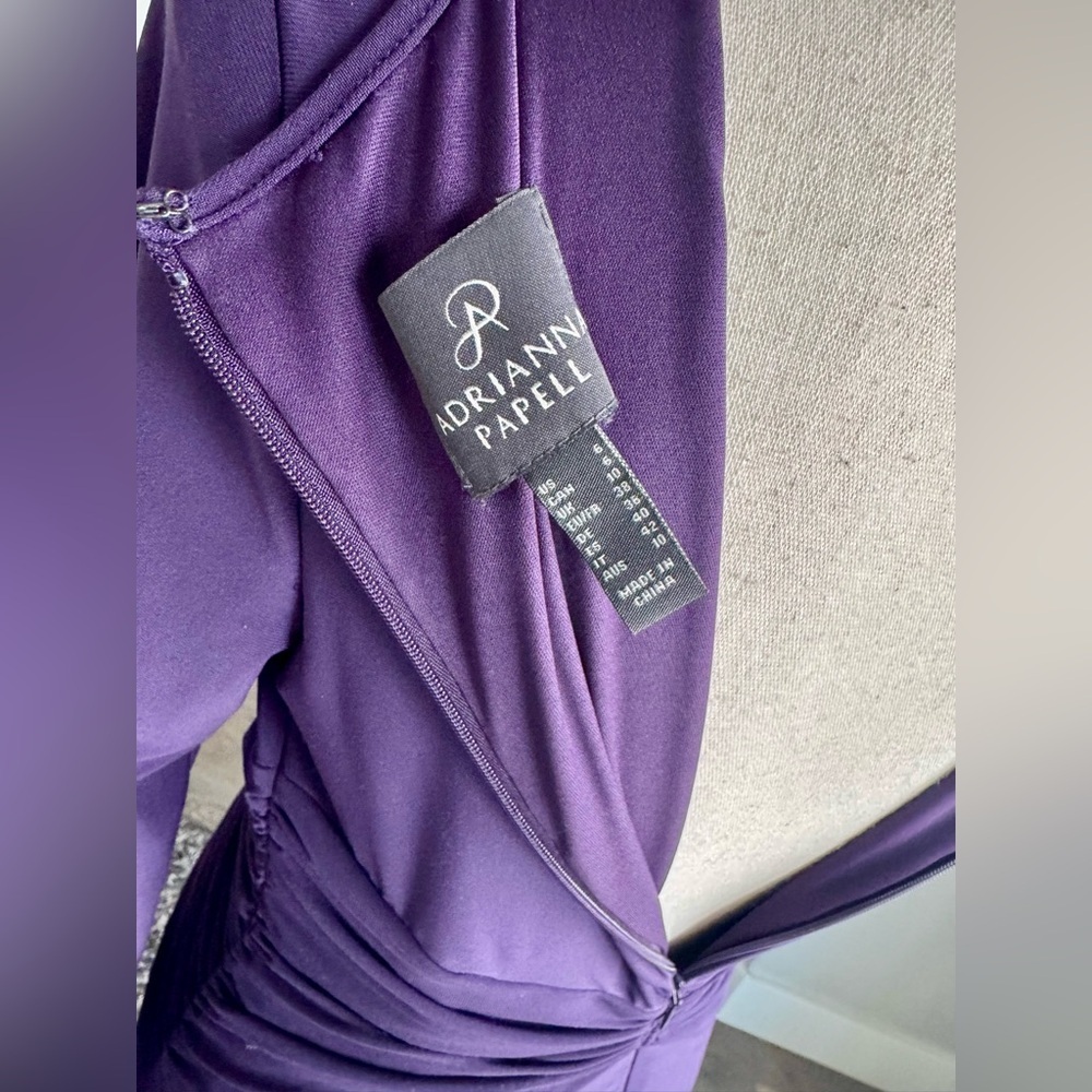 Adrianna Papell Plum Twist Waist Long Sleeve Gown 6 - Picture 3 of 5